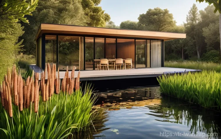 자연형 물 정화 시스템의 연구개발 투자 방안 - **Prompt:** A picturesque "filtering garden" for water purification, showcasing a vibrant array of n...