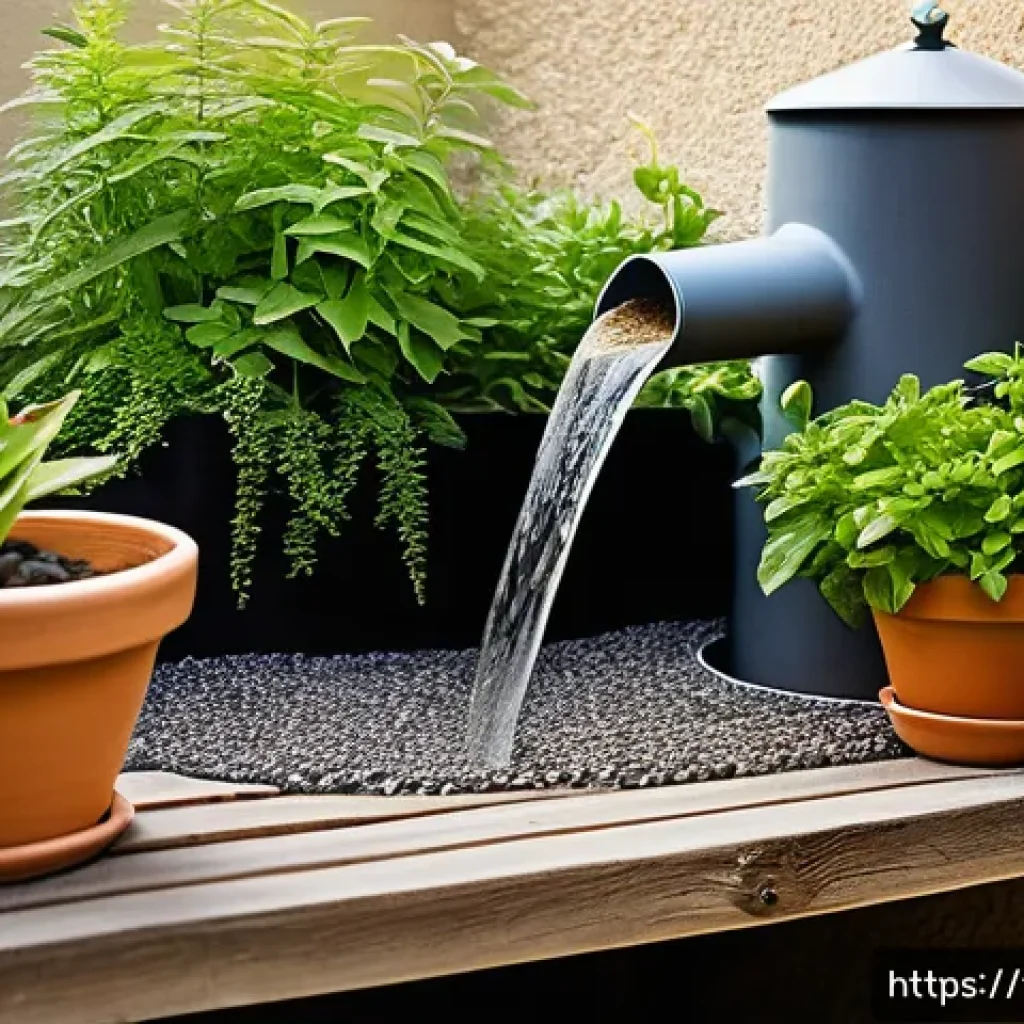 자연형 물 정화 기술의 역사와 발전 - A detailed, serene rural French garden scene showing a homemade sand water filter in use: a rustic w...