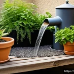 Home 19 자연형 물 정화 기술의 역사와 발전 - A detailed, serene rural French garden scene showing a homemade sand water filter in use: a rustic w...